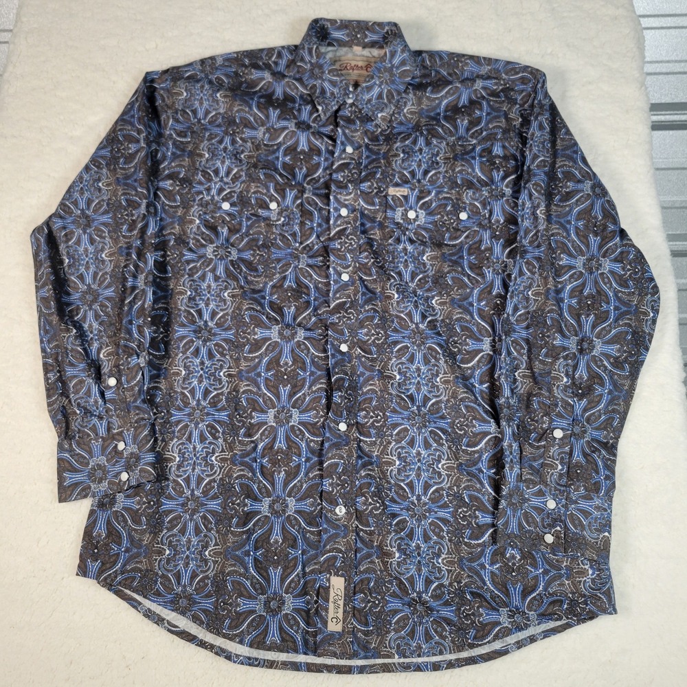 Rafter C Shirt Mens L Blue Paisley Western Pearl Snap Cowboy Collection
